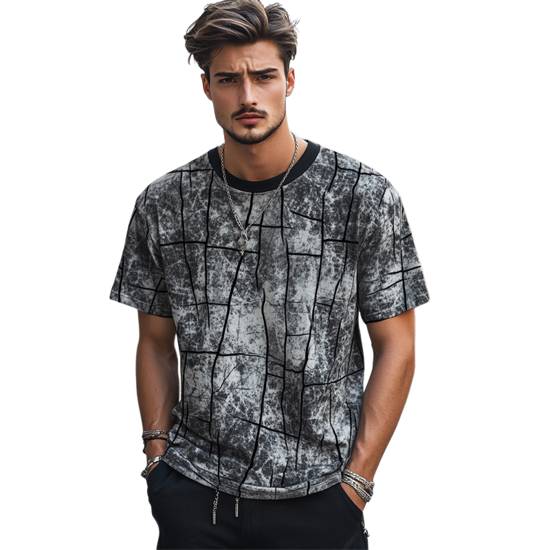 Men's Casual Loose Retro Print Round Neck Short Sleeve T-shirt 9905396089016