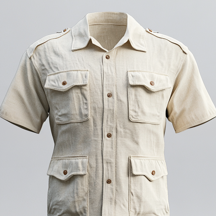 Men's Turndown Collar Short Sleeve Flap Pocket Safari Shirt 9913235472568