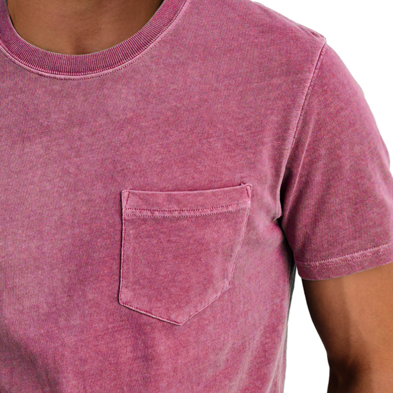 Men's Fashion Washed Round Neck Chest Pocket Short Sleeve T-Shirt 9892051976376