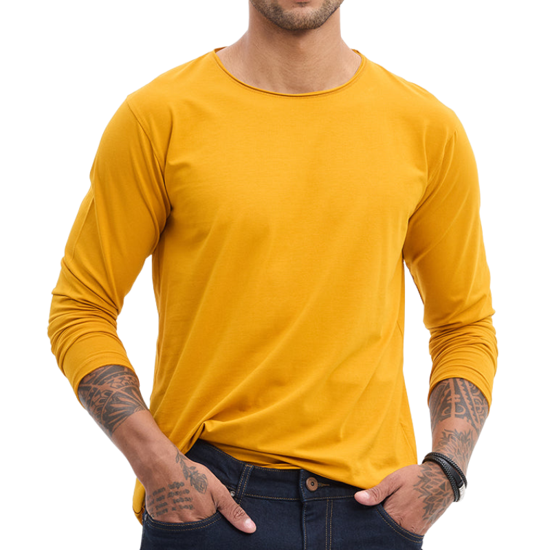 Men's Casual Solid Color Round Neck Long Sleeve T-Shirt 9891529228472