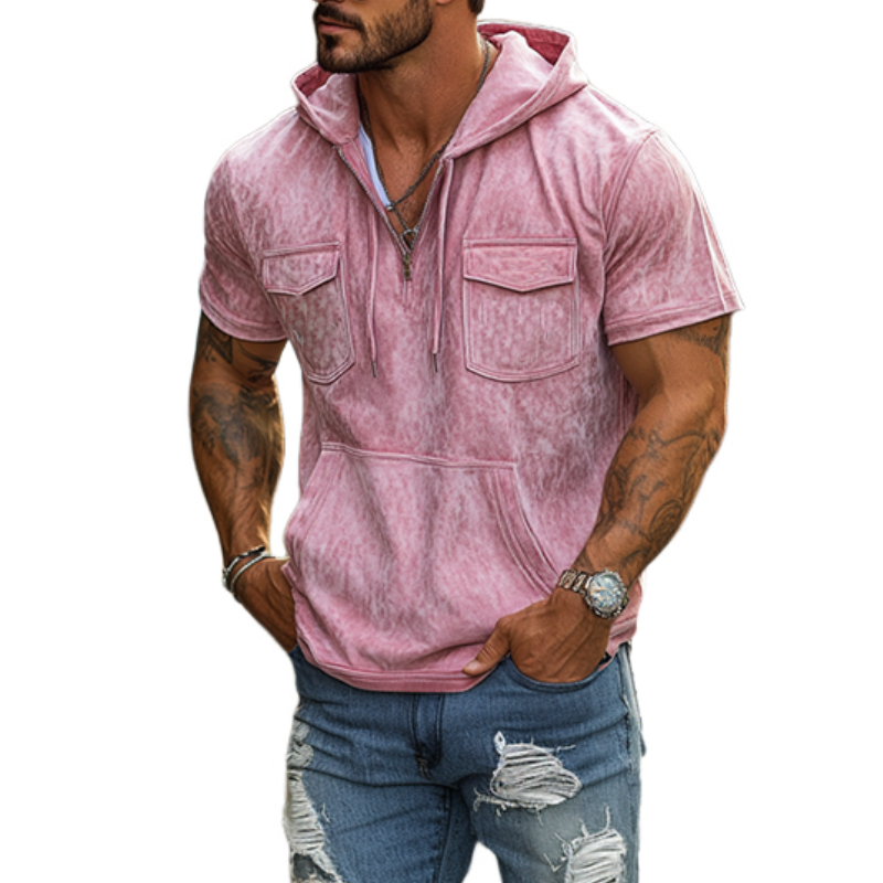 Men's Stylish Classic Casual Multi-pocket Suede V-neck Zipper Hoodie 9903258861752