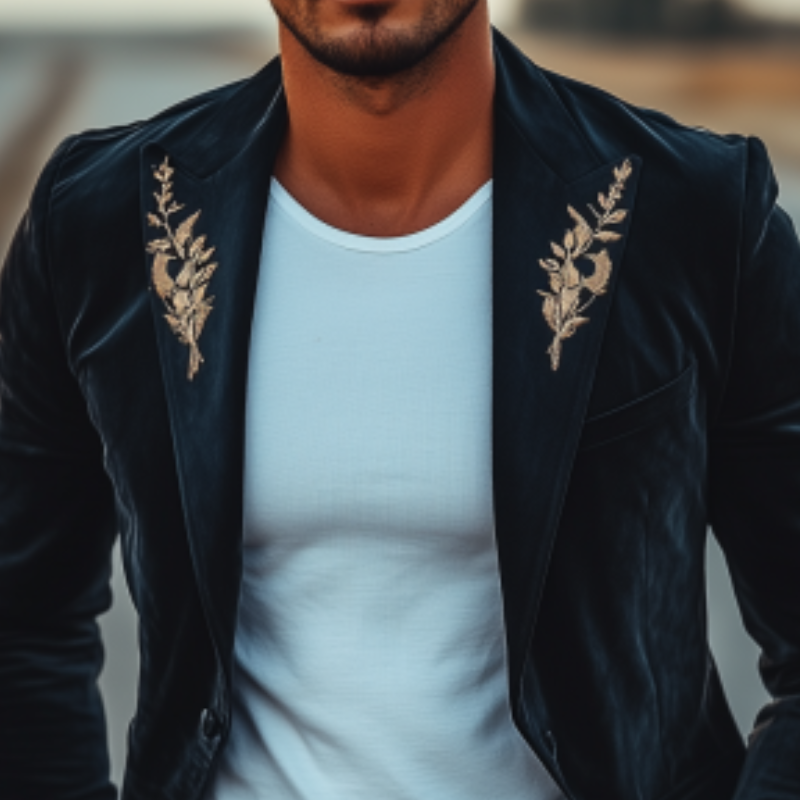 Men's Fashion American Retro Slim Velvet Embroidered Blazer 9918991237304