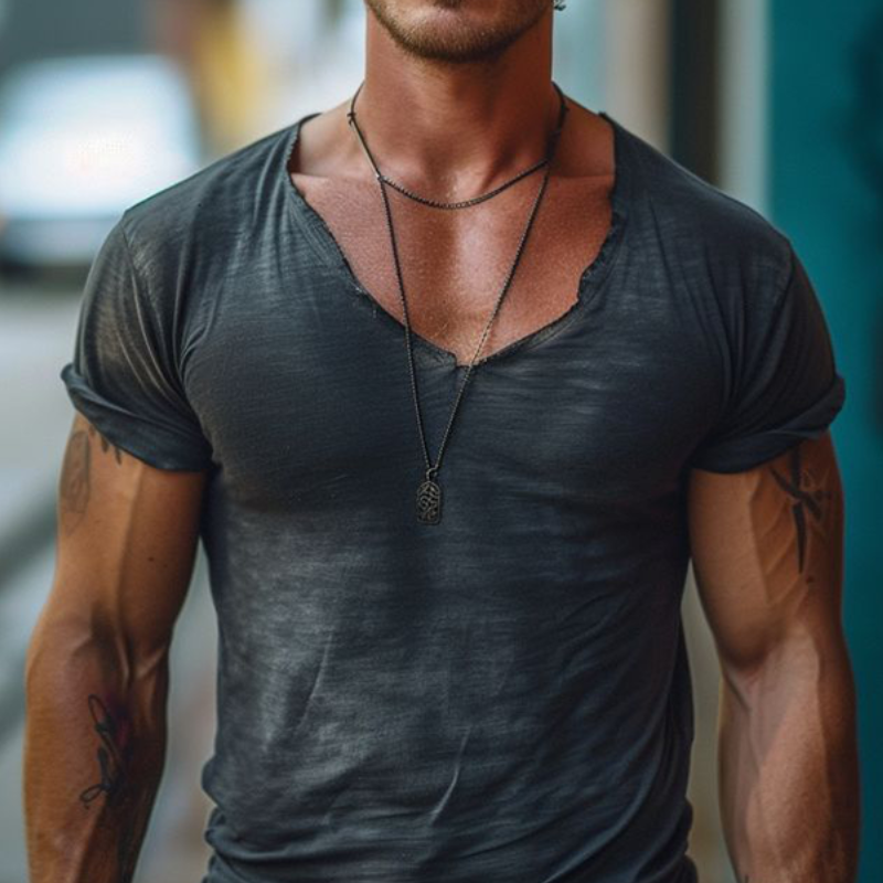 Men's Casual V-neck Slim Fit Cotton Short Sleeve T-shirt 9902008107192