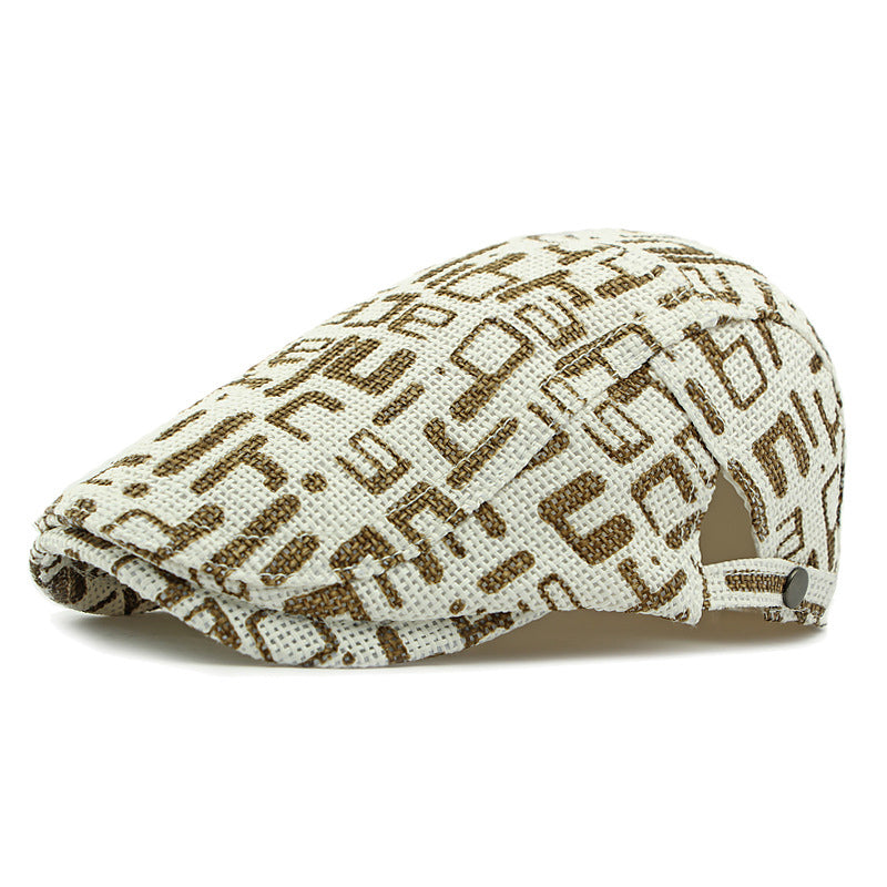 Men's Herringbone Pattern Sunshade Straw Woven Beret 9949457612984