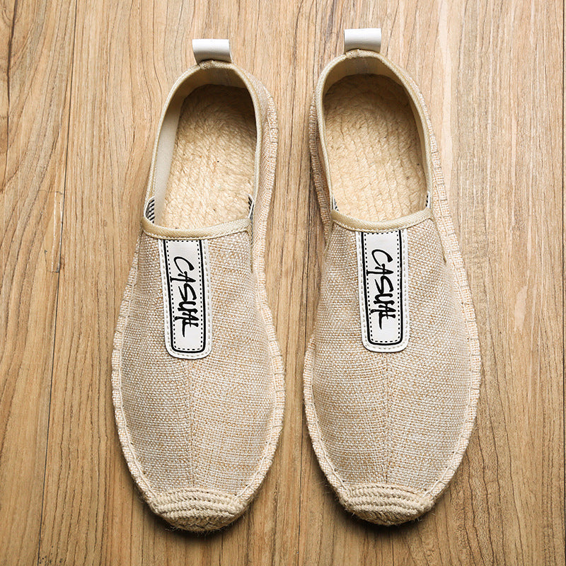 Men's Daily Letter Pattern Slip On Straw Canvas Shoes 9888556122296