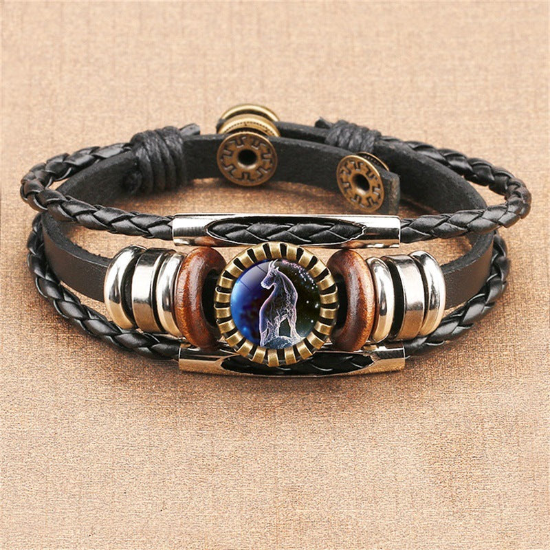 Vintage Twelve Constellations Multilayer PU Leather Bracelet 9888556613816