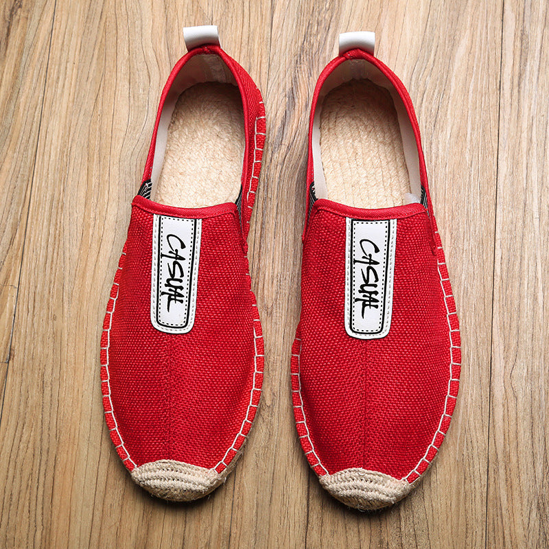 Men's Daily Letter Pattern Slip On Straw Canvas Shoes 9888556122296