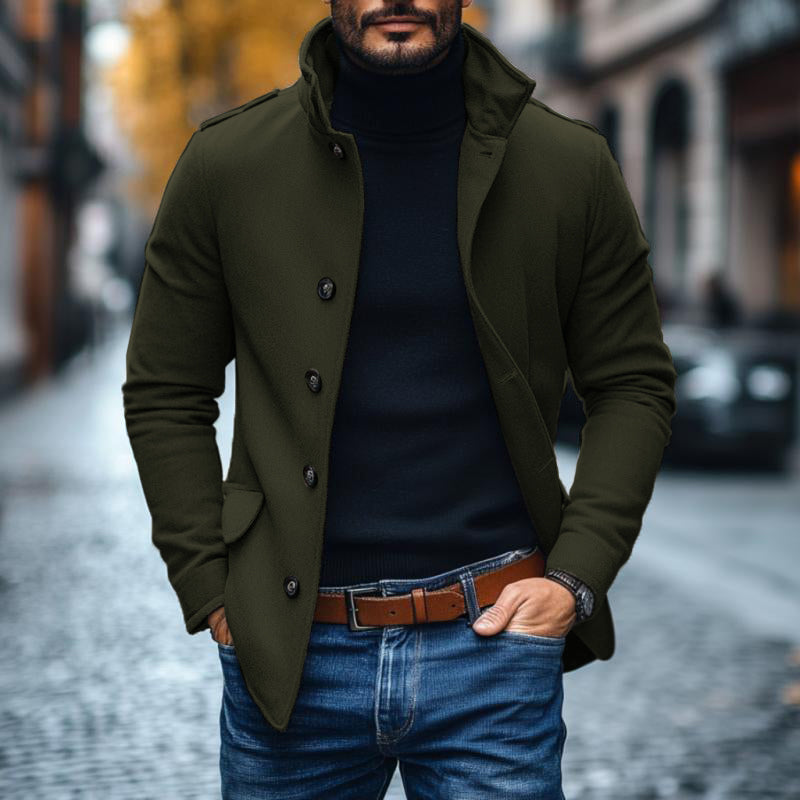 Men's Casual Wool Blend Lapel Single-breasted Slim Short Coat 9261102334136