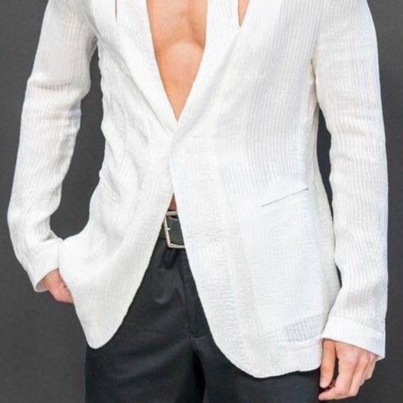 Men's Fashion Casual V-neck Slim Fit Textured Fabric Blazer 9893976244408
