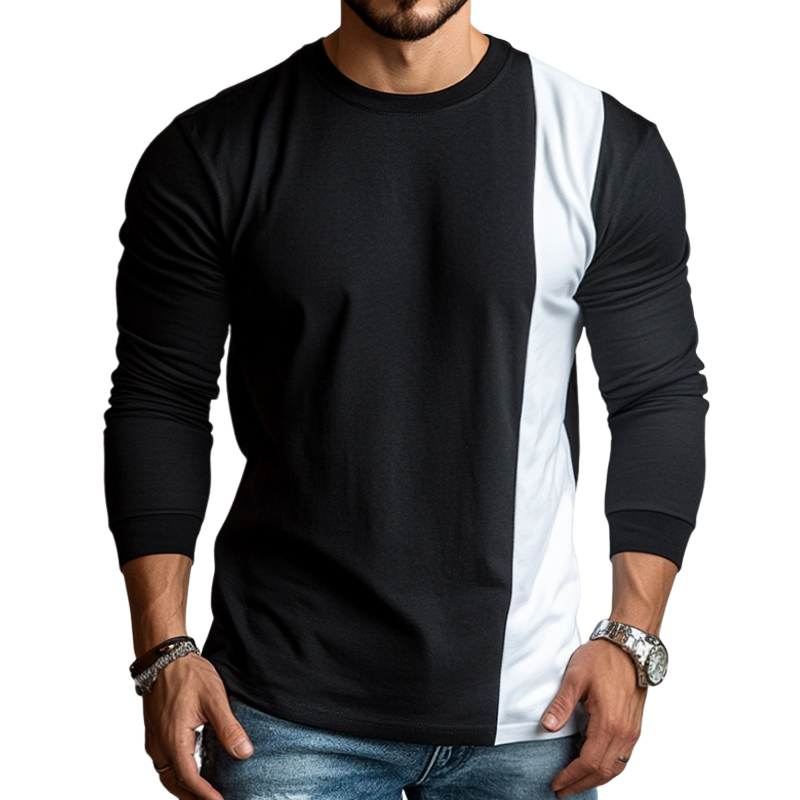 Men's Retro Casual Stitching Round Neck Long Sleeve T-Shirt 9893975556280