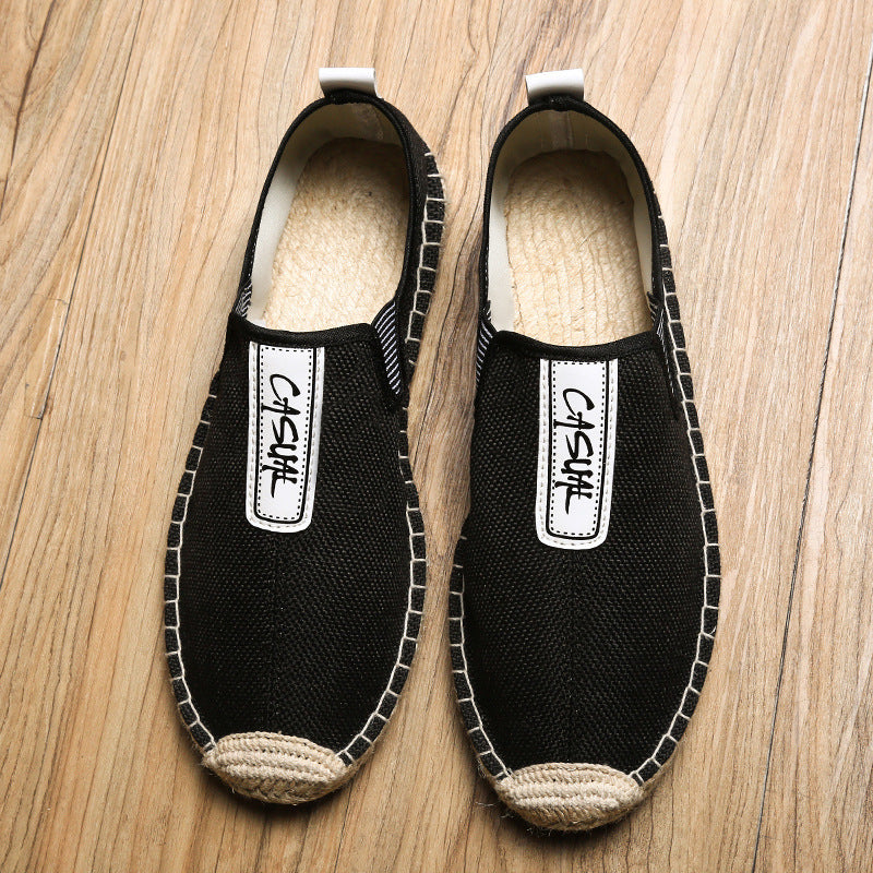 Men's Daily Letter Pattern Slip On Straw Canvas Shoes 9888556122296