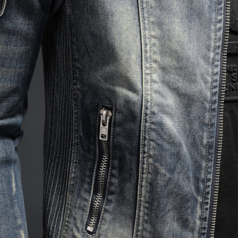 Men's Standing Collar Zipper Denim 9878576070840