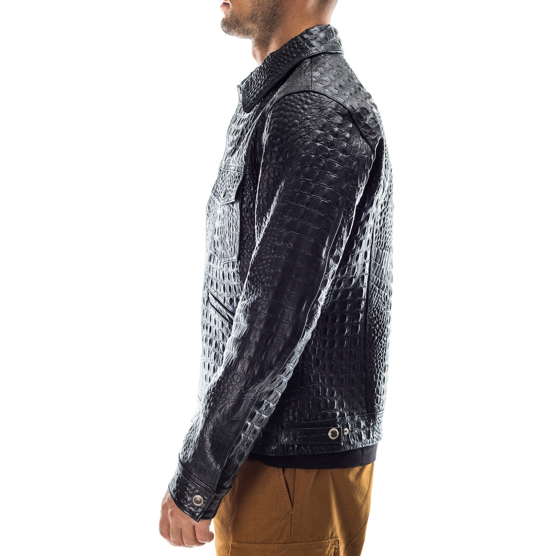 Men's Lapel Leather Crocodile Pattern 9878573809848