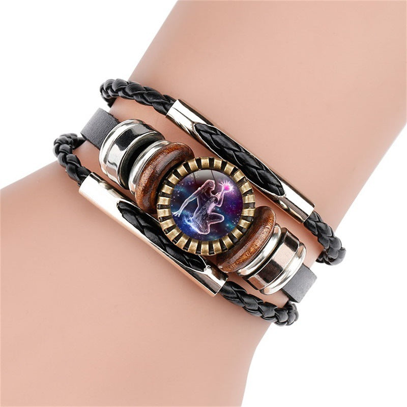 Vintage Twelve Constellations Multilayer PU Leather Bracelet 9888556613816