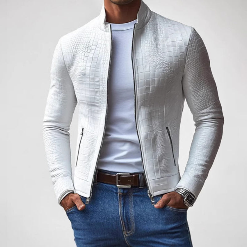 Men's Stand Collar Crocodile Pattern Casual 9878573777080