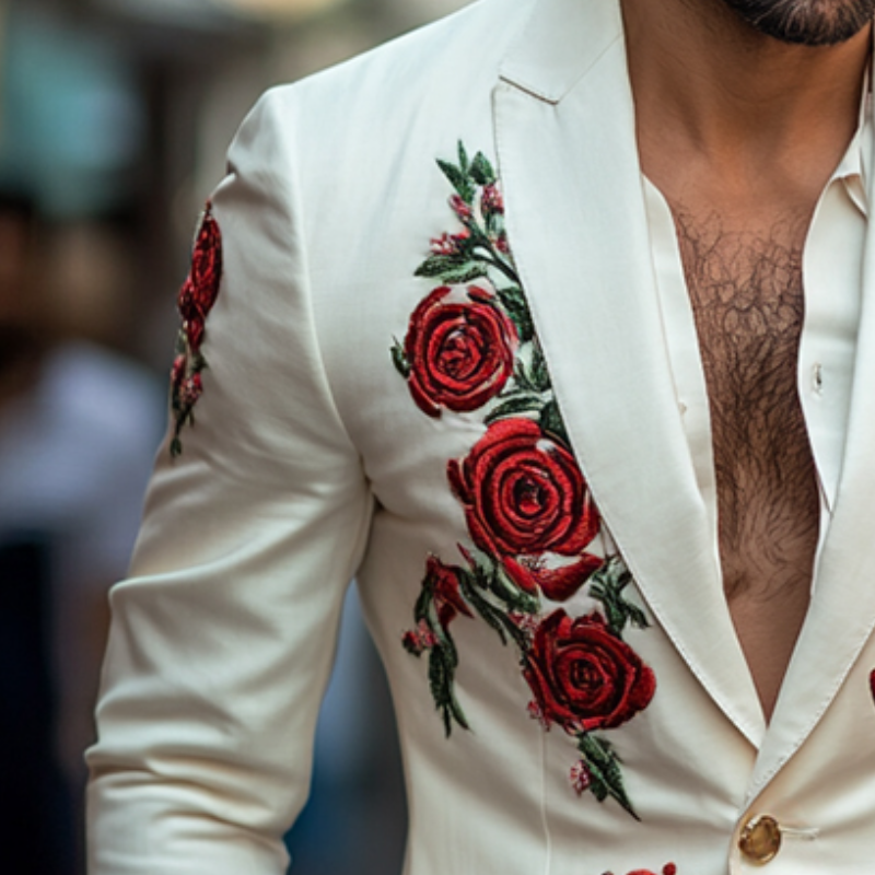 Men's Vintage Casual Rose Embroidered Blazer 9904628433080