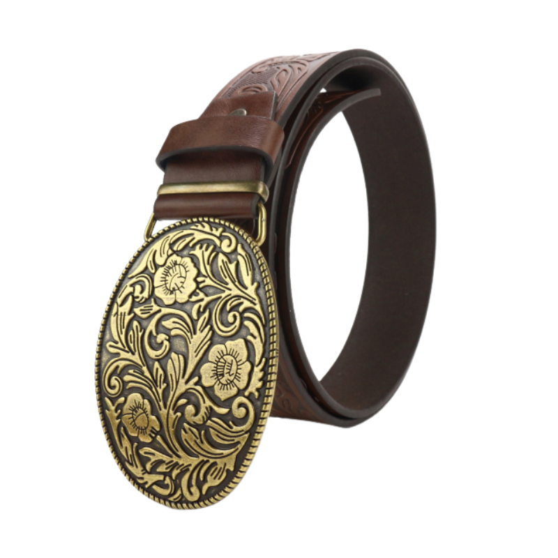 Men's Vintage Engraved Western Cowboy Leather Belt 9893976703160