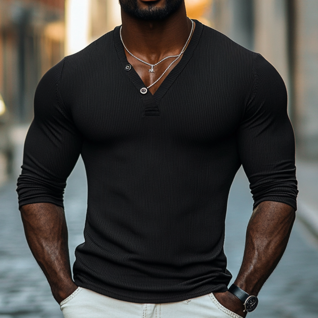 Men's Casual Cotton Blend Sripe V-Neck Slim Fit Long Sleeve T-Shirt 9892049977528
