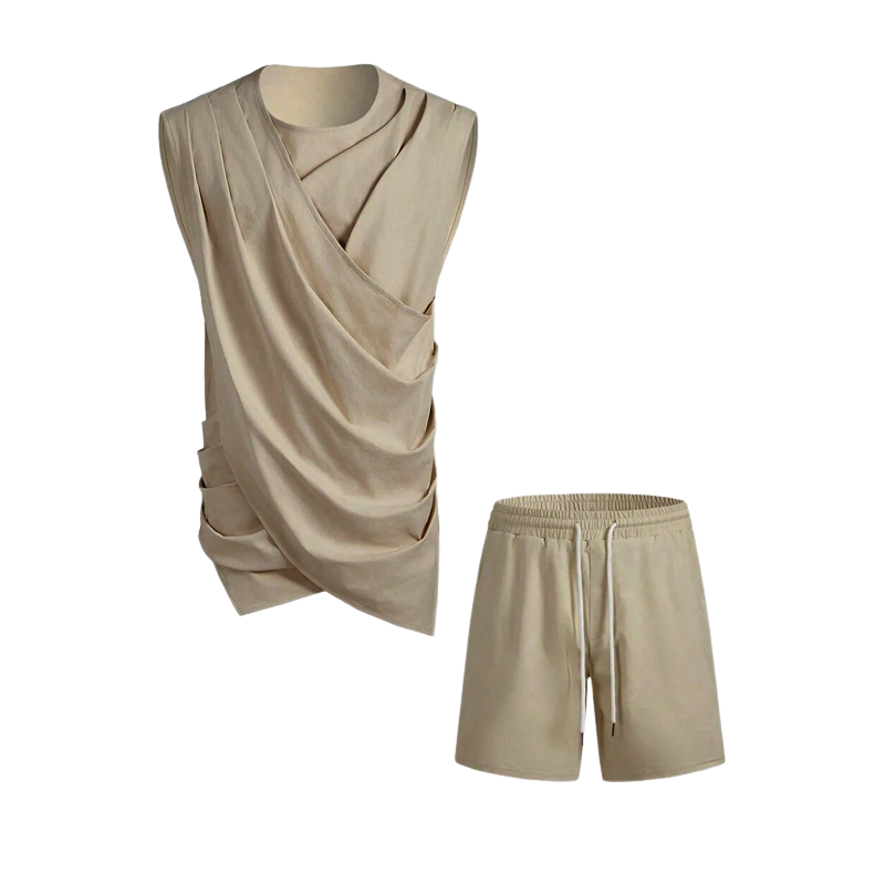 Men's Casual Cotton Vest Top Shorts Two-Piece Set 9918989828280