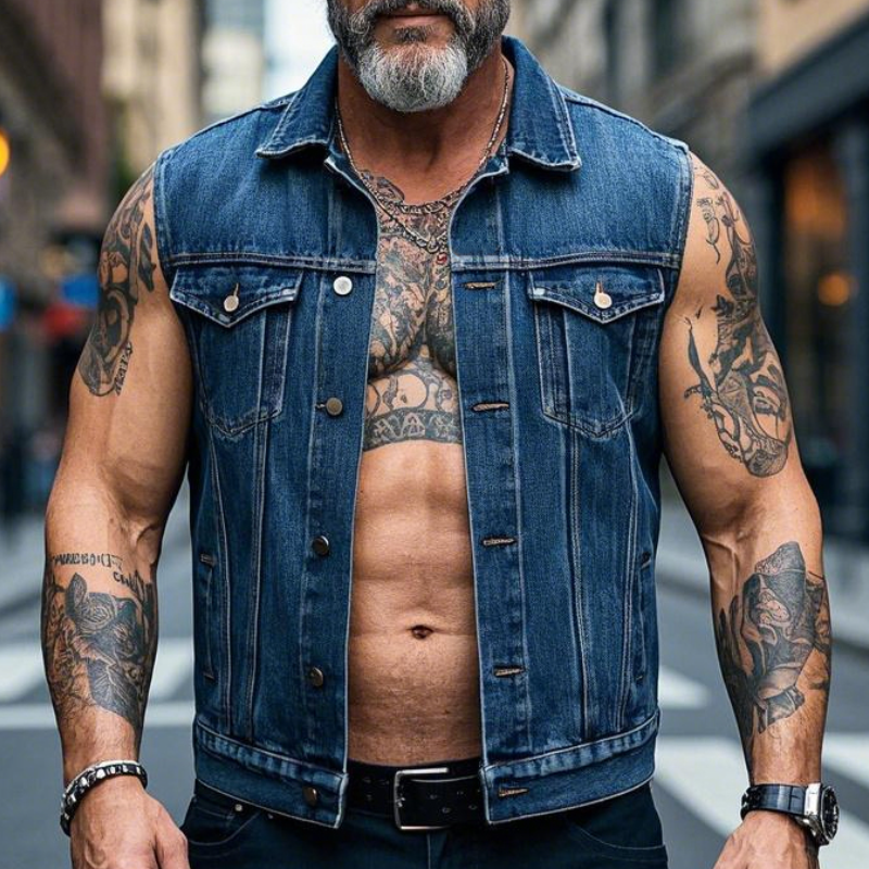 Men's Retro Casual Lapel Denim Vest 9903595847864