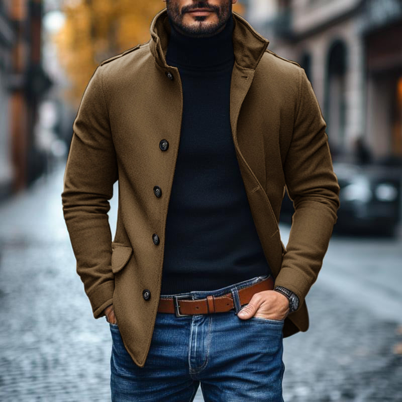 Men's Casual Wool Blend Lapel Single-breasted Slim Short Coat 9261102334136