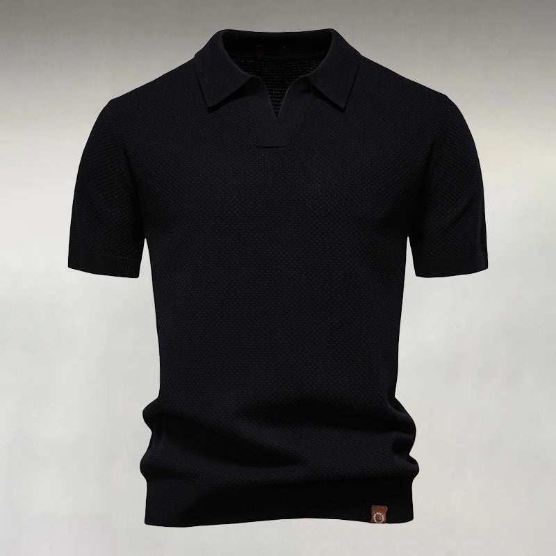 Men's Business Buttonless Short Sleeve Textured Knit Polo Shirt 9917070966968