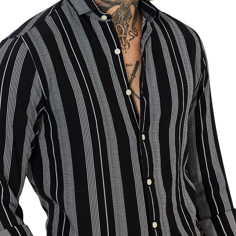 Men's Casual Classic Lapel Cotton Blend Striped Long Sleeve Shirt 9904629874872
