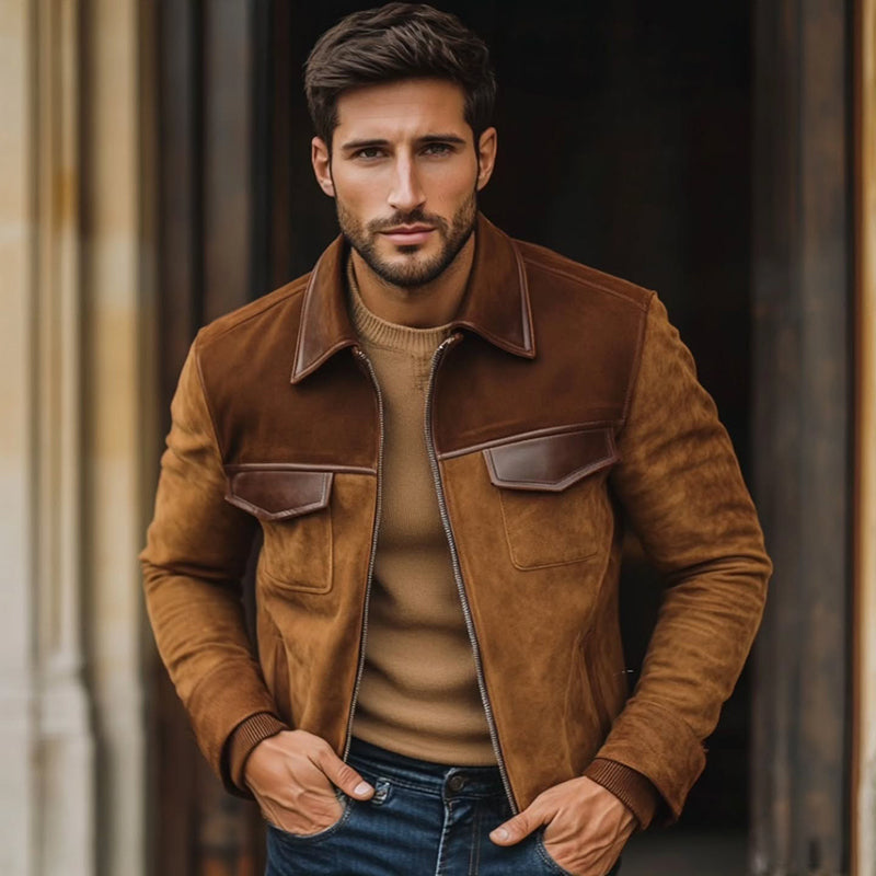 Men's Leather Patchwork Lapel 9878573711544