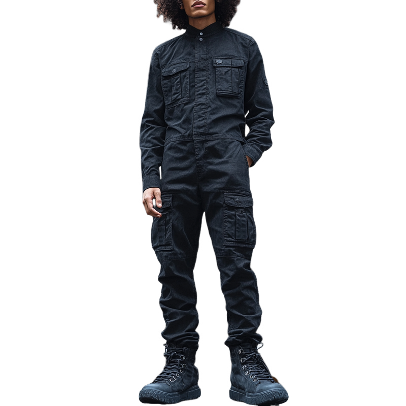 Men's Fashion Denim Long Sleeve Multi-pocket Cargo Jumpsuit 9893975261368
