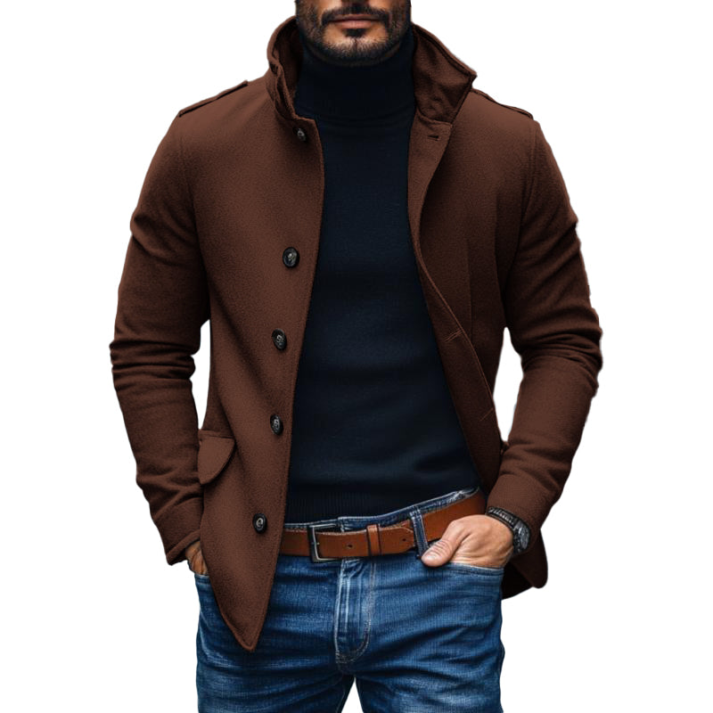 Men's Casual Wool Blend Lapel Single-breasted Slim Short Coat 9261102334136