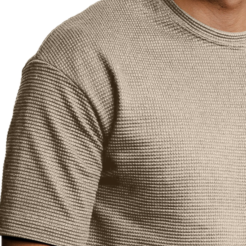 Men's Fashion Waffle Round Neck Short Sleeve T-Shirt 9892391485624