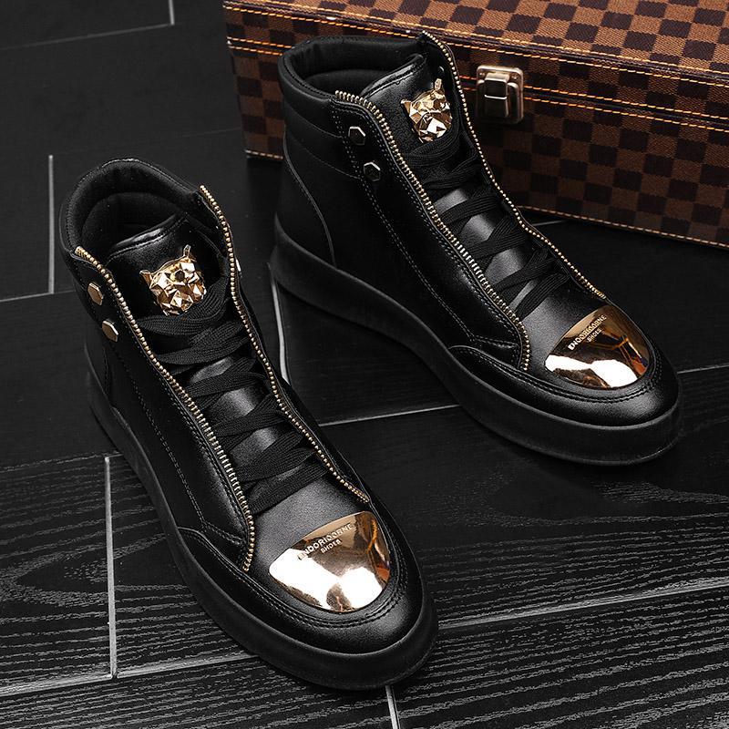 Men's Casual Solid Zipper Metal Decor Lace Up High Top PU Leather Martin Boots 9888555008184