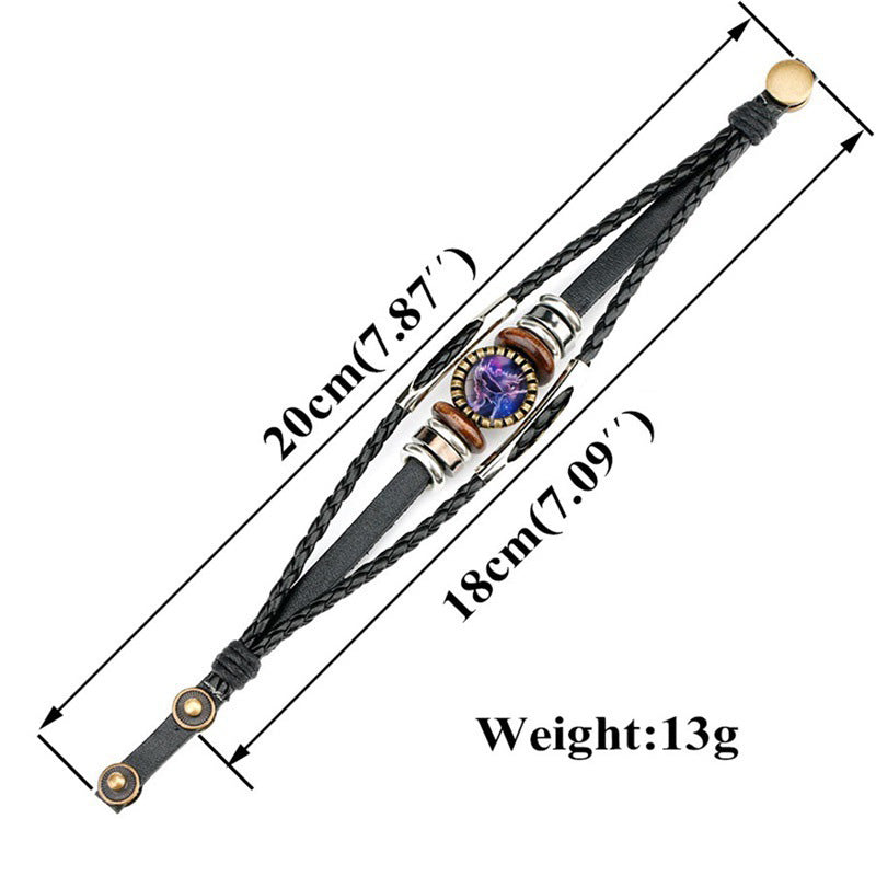 Vintage Twelve Constellations Multilayer PU Leather Bracelet 9888556613816