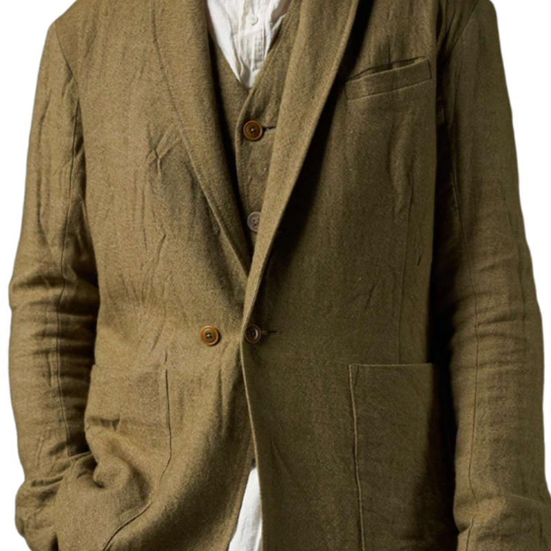 Men's Vintage Shawl Collar Cotton and Linen Blazer 9891528343736