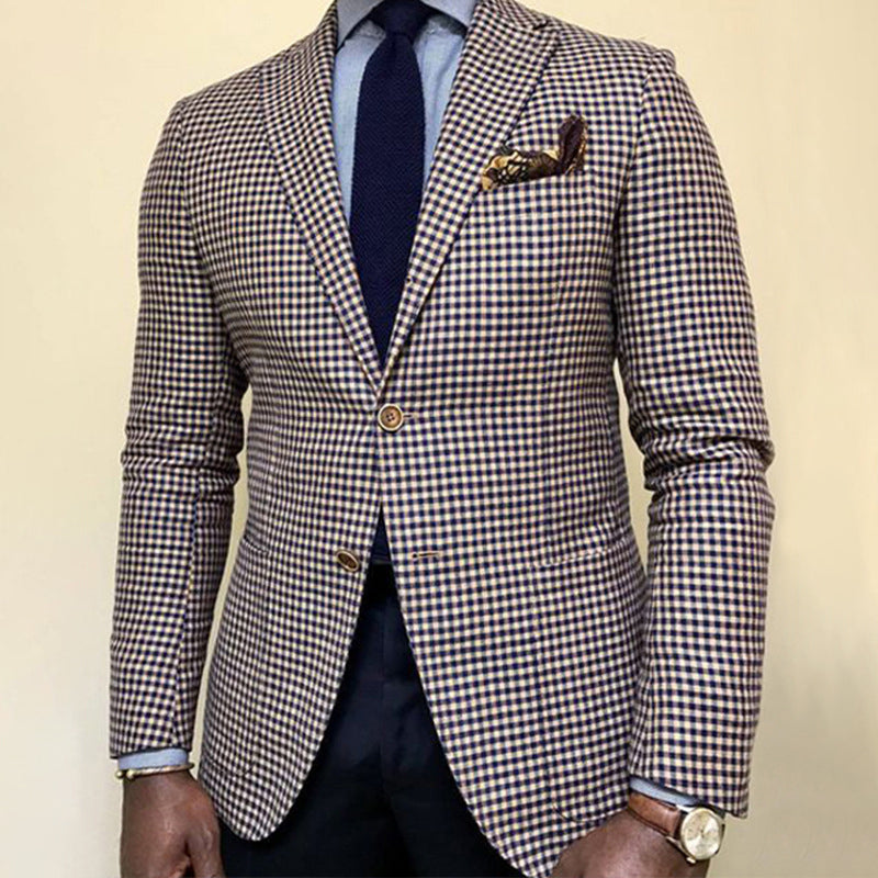 Business Casual Notch Lapel Chest Pocket Single Breasted Plaid Blazer 9888553238712
