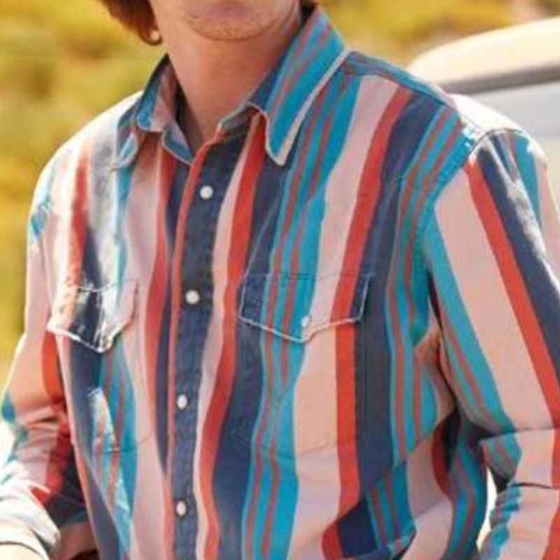 Men's Retro Casual Western Style Vertical Striped Long Sleeve Shirt 9903260893368