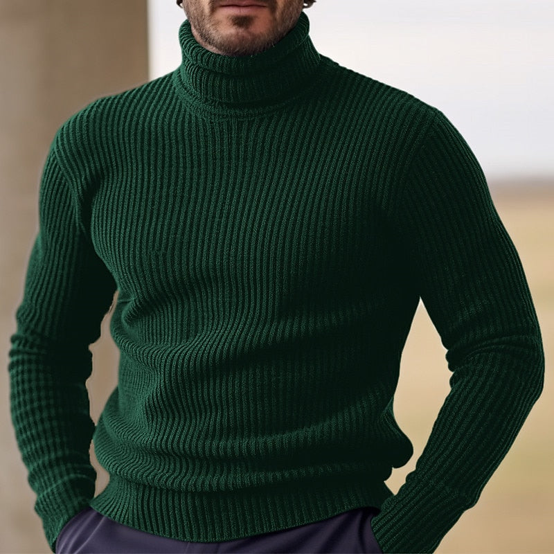 Men's Pullover Solid Turtleneck Long Sleeve Ribbed Knit Thermal Stretchy Sweater 9888552157368