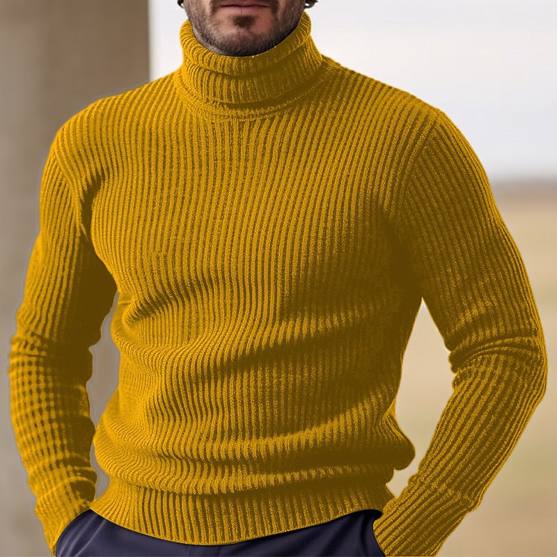 Men's Pullover Solid Turtleneck Long Sleeve Ribbed Knit Thermal Stretchy Sweater 9888552157368