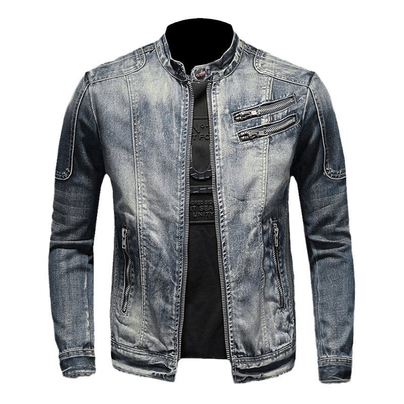 Men's Standing Collar Zipper Denim 9878576070840