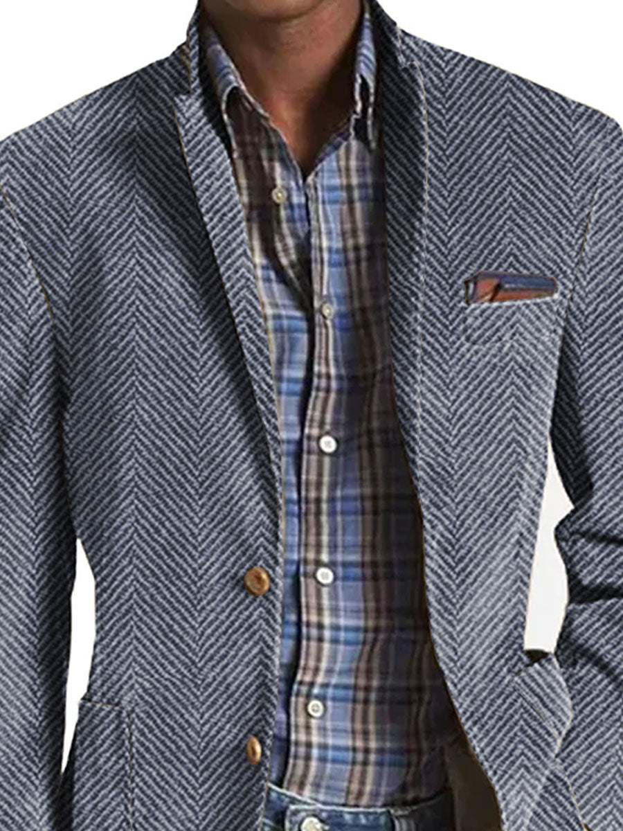 Men's Vintage Herringbone Suede 3-Pocket Casual Blazer 9888733823160