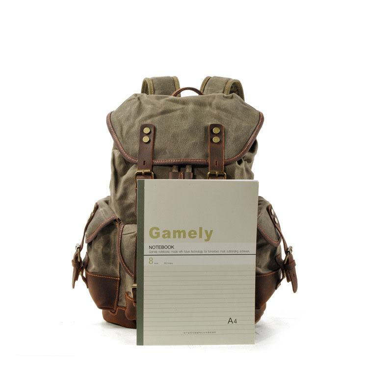Men's Vintage Outdoor Canvas Stitching Leather Multi-Pocket Backpack 9262190624952