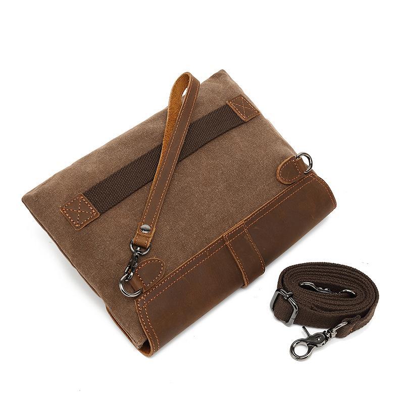 VINTAGE FLAP LEATHER CANVAS PANEL CLUTCH BAG 9262189510840