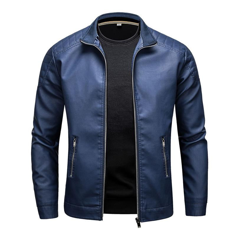 Men's Biker Collar Zip-Up Leather Jacket 9261086507192
