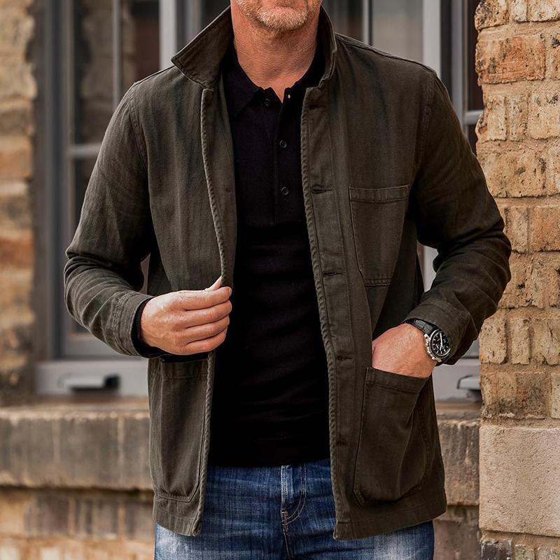Men's Casual Vintage Washed Pocket Lapel Jacket 9261080314040