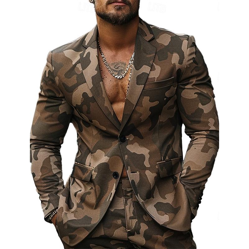 Men's Camouflage Print Button Blazer 9888006176952
