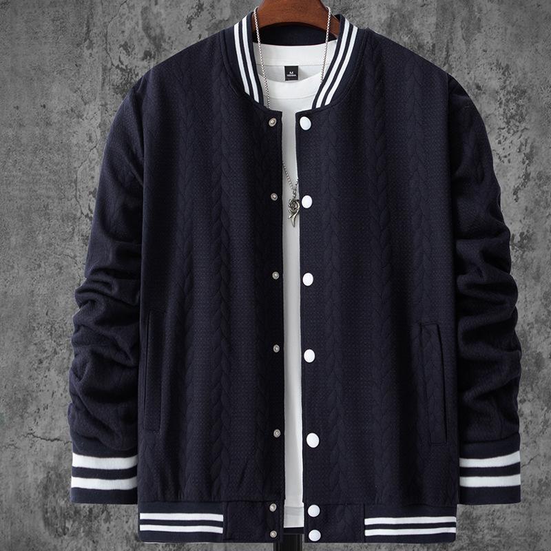 Men's Casual Stand Collar Jacquard Loose Single-breasted Baseball Jacket 9261087981752