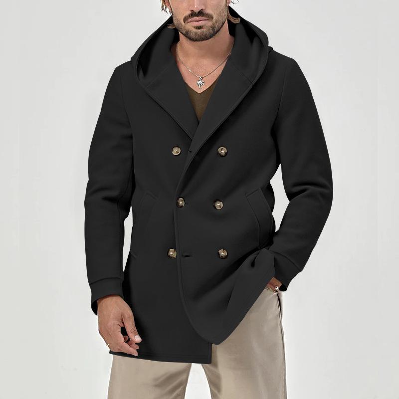 Men's Solid Hooded Double Breasted Casual Coat 9261102235832