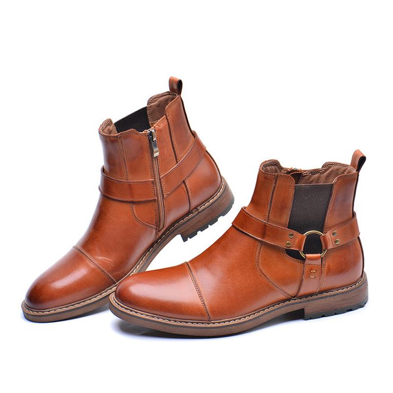 Men's Vintage Cowhide Zipper Workwear Boots 9261847543992