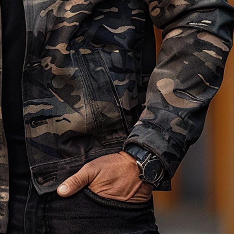Men's Camouflage Patchwork Lapel Jacket 9877642379448