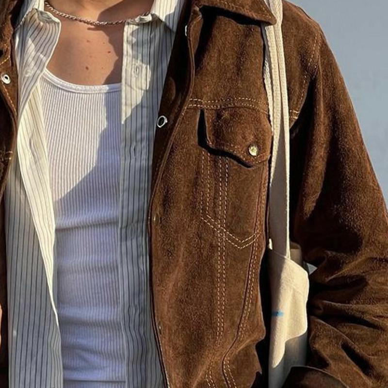 Men's Brown Lapel Suede Jacket 9877215183032